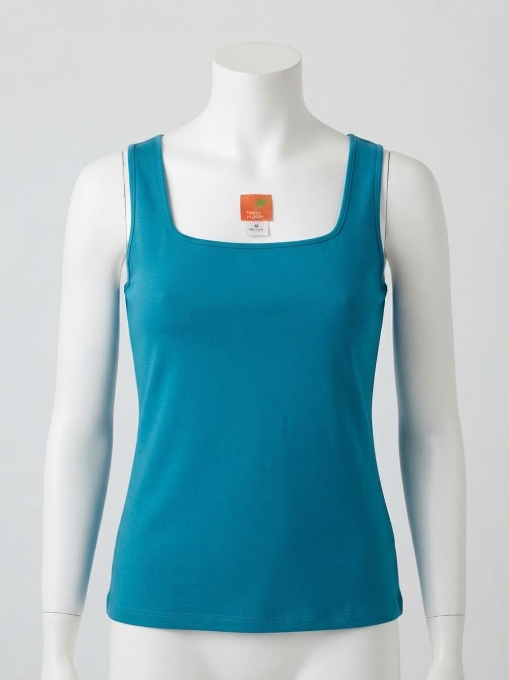 Hearts of Palm Teal Blue 100% Cotton Square Neck Tank Top Size Medium M EUC